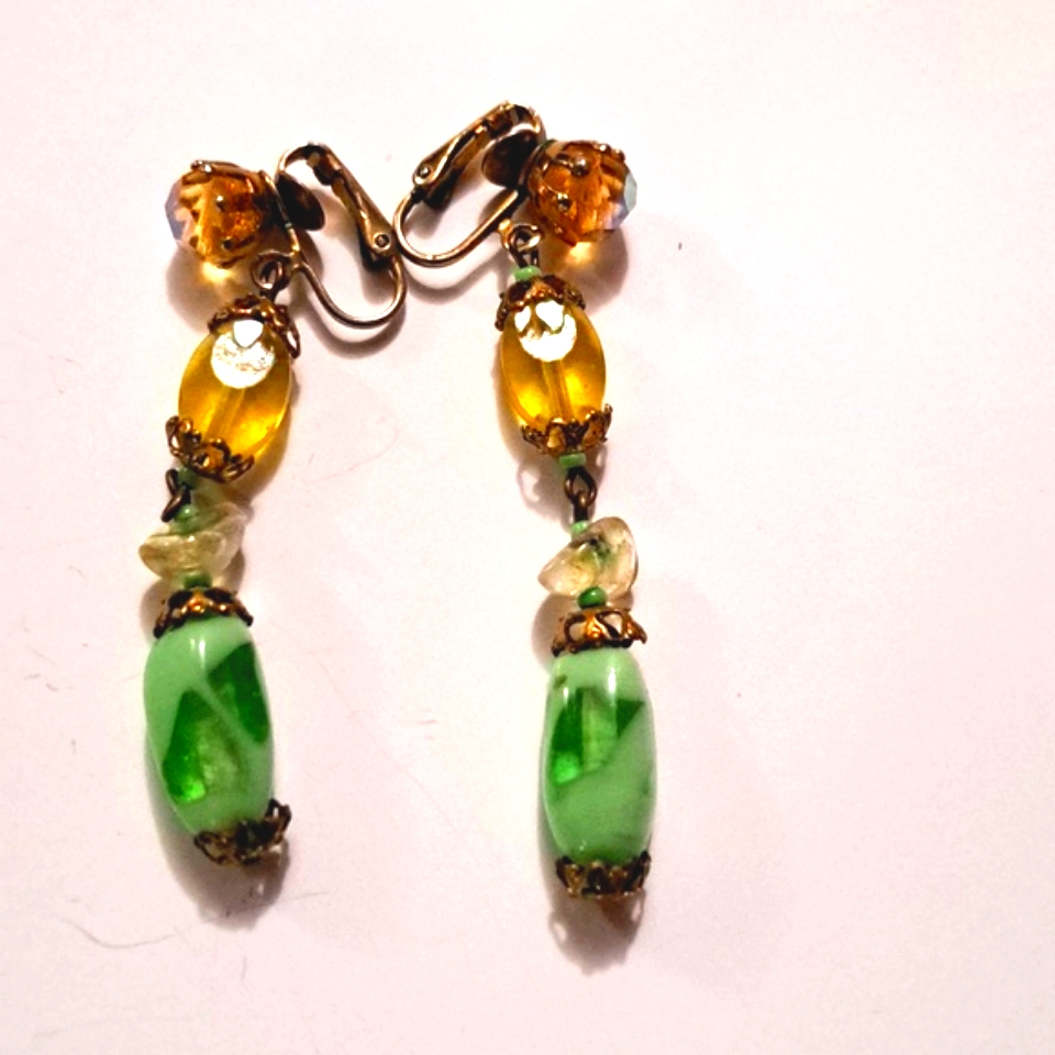 Vintage Handmade Dangle Clip On Earrings